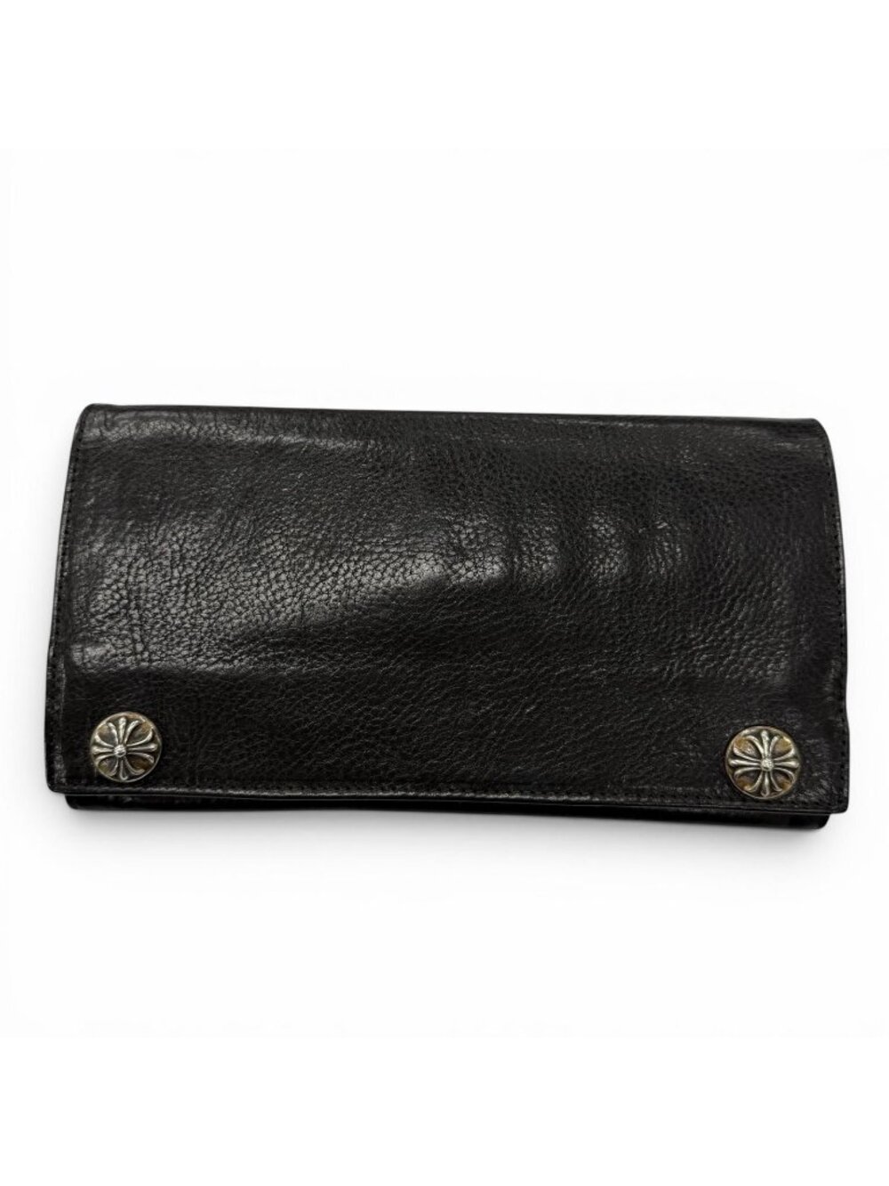 Chrome Hearts Grishi Baby Leather 925 Cross Button Wallet Bifold Black Silver
